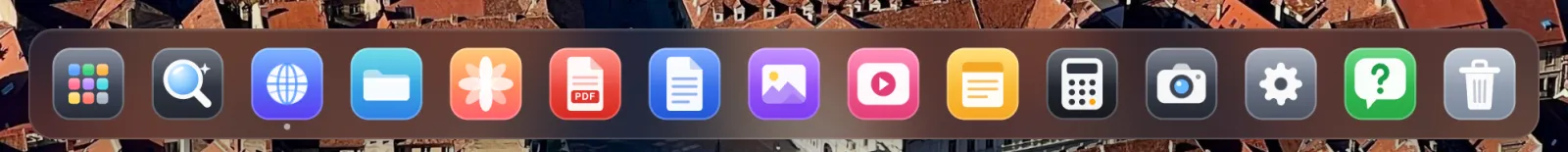 The XeOS dock along the bottom of the screen with app icons.
